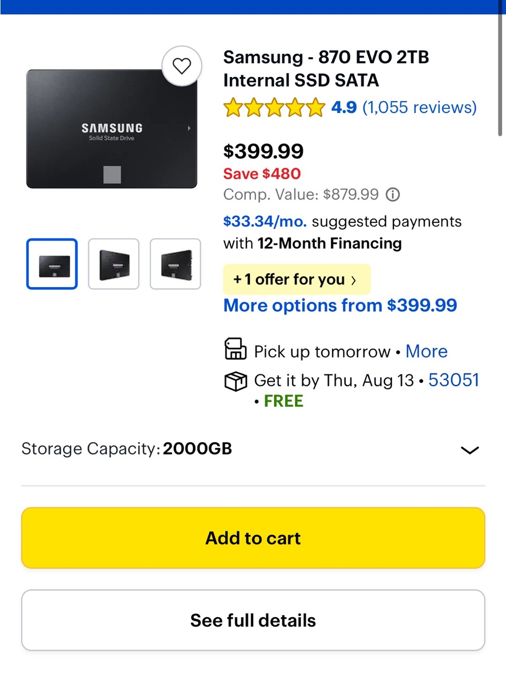 Samsung 870 EVO 2TB Internal SSD - Black